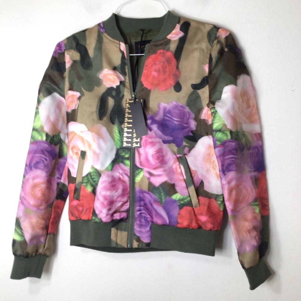 NWT Brave Soul jacket rare Moto women small multicolor floral